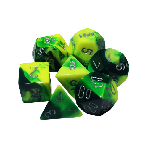 Набор кубиков Chessex Gemini™ Green-Yellow with Silver (7шт.)